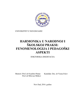 Harmonika U Narodnoj I Školskoj Praksi: Fenomenologija I Pedagoški Aspekti