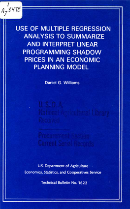 Use of Multiple Regression Analysis to Summarize and Interpret Linear Programming Shadow Prices in an Economic Planning Model