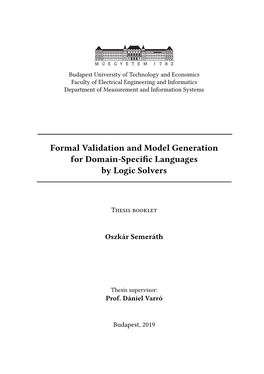 Formal Validation and Model Generationfor Domain-Specific