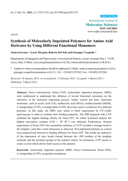 Synthesis of Molecularly Imprinted Polymers for Amino Acid Derivates by Using Different Functional Monomers