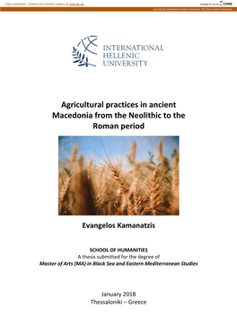 Agricultural Practices in Ancient Macedonia from the Neolithic to the Roman Period
