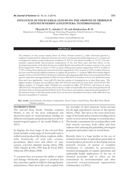 Influence of Four Cereal Flours on the Growth of Tribolium Castaneum Herbst (Coleoptera: Tenebrionidae)