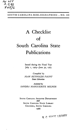 A Checklist South Carolina State Publications