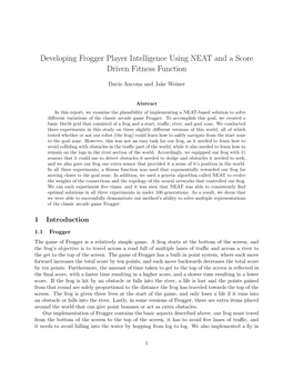 Developing Frogger Player Intelligence Using NEAT and a Score Driven Fitness Function