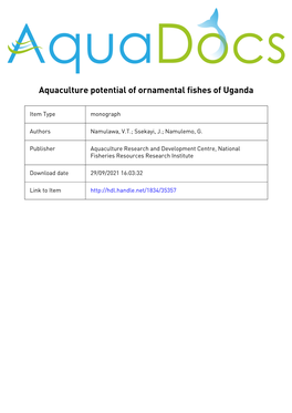 Aquaculture Potential of Ornamental Fishes of Uganda