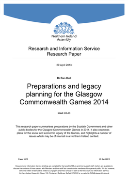 Preparations and Legacy Planning for the Glasgow Commonwealth Games 2014