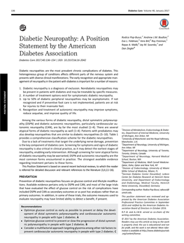 Diabetic Neuropathy: a Position Statement by the American