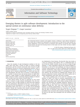 Emerging Themes in Agile Software Development: Introduction to the Special Section on Continuous Value Delivery