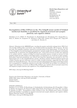 Dysregulation of Rho Gtpases in the Apix/Arhgef6 Mouse Model of X