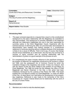 Implications of Abrogating the Role of the Aldermen As Justices of the Peace