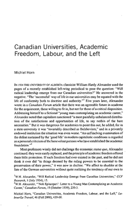 Canadian Universities, Academic Freedom, Labour, and the Left