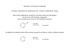 2 Reactions Observed with Alkanes Do Not Occur with Aromatic Compounds 2 (SN2 Reactions Never Occur on Sp Hybridized Carbons!)