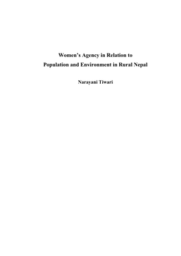 Women's Agency in Relation to Population and Environment in Rural