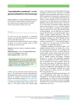 Lascolabacillus Massiliensis'': a New Species Isolated