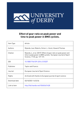 Original Works Title: Effect of Gear Ratio on Peak Power and Time to Peak Power in BMX Cyclists