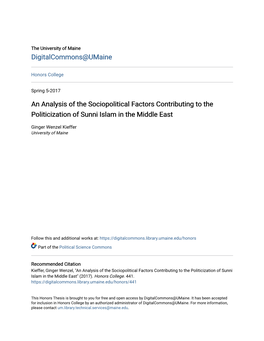 An Analysis of the Sociopolitical Factors Contributing to the Politicization of Sunni Islam in the Middle East