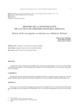 (Mañaria, Bizkaia) History of the Investigation in Askondo Cave