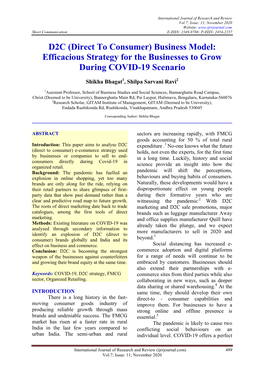 D2C (Direct to Consumer) Business Model: Efficacious Strategy for the Businesses to Grow During COVID-19 Scenario