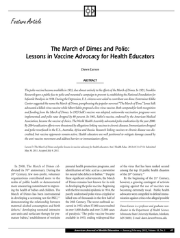 The March of Dimes and Polio: Lessons in Vaccine Advocacy for Health Educators