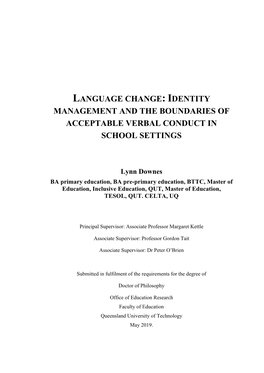 Language Change: Identity Management and the Boundaries of Acceptable Verbal Conduct in School Settings