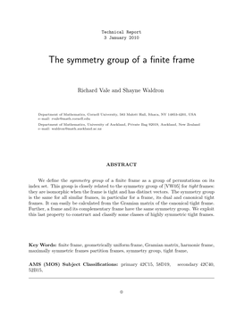 The Symmetry Group of a Finite Frame