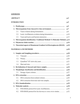 CONTENTS ABSTRACT P.3 INTRODUCTION P.5 1. Picolit Grape……………………………………………………………