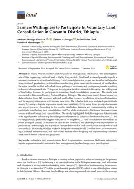 Farmers Willingness to Participate in Voluntary Land Consolidation in Gozamin District, Ethiopia