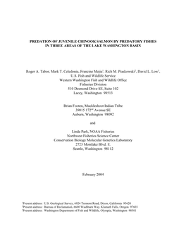 Predation of Juvenile Chinook Salmon by Predatory Fishes in Three Areas of the Lake Washington Basin