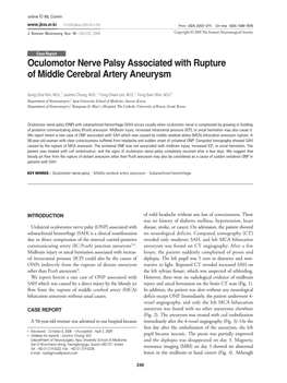 Oculomotor Nerve Palsy Associated with Rupture of Middle Cerebral Artery Aneurysm