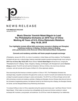 2019 Tour of China News Release | the Philadelphia Orchestra