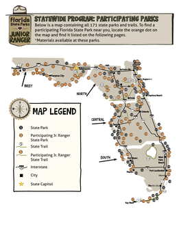 Map and List of Florida State Parks with Statewide Junior Ranger