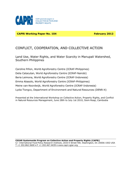 Conflict, Cooperation, and Collective Action: Land Use, Water Rights, and Water Scarcity in Manupali Watershed, Southern Philippines