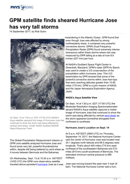 GPM Satellite Finds Sheared Hurricane Jose Has Very Tall Storms 14 September 2017, by Rob Gutro