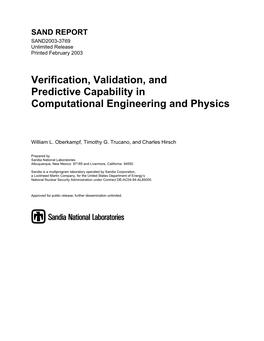 Verification, Validation, and Predictive Capability in Computational Engineering and Physics