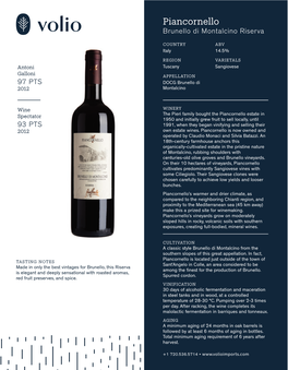 Piancornello Brunello Di Montalcino Riserva Tech Sheet