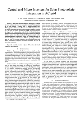 Central and Micro Inverters for Solar Photovoltaic Integration in AC Grid