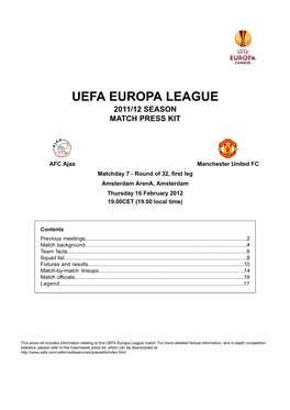 Uefa Europa League 2011/12 Season Match Press Kit