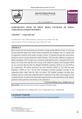 Comparative Study of Print Media Coverage of Indian Athletes in London Olympics