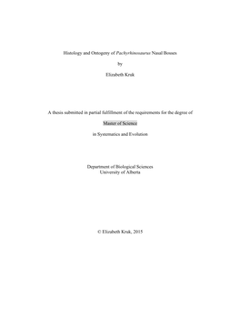 Histology and Ontogeny of Pachyrhinosaurus Nasal Bosses By