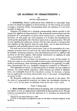 LIE ALGEBRAS of CHARACTERISTIC P