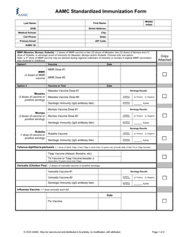 AAMC Standardized Immunization Form