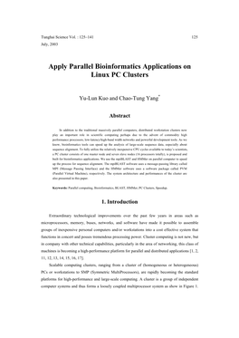 Apply Parallel Bioinformatics Applications on Linux PC Clusters