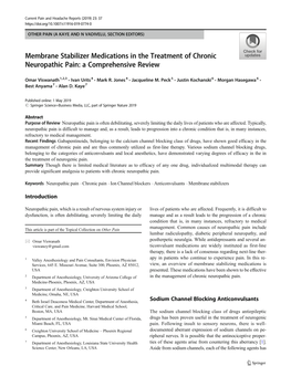 Membrane Stabilizer Medications in the Treatment of Chronic Neuropathic Pain: a Comprehensive Review