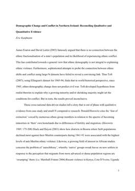 1 Demographic Change and Conflict in Northern Ireland