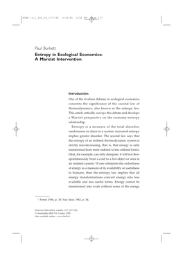 Paul Burkett Entropy in Ecological Economics: a Marxist Intervention