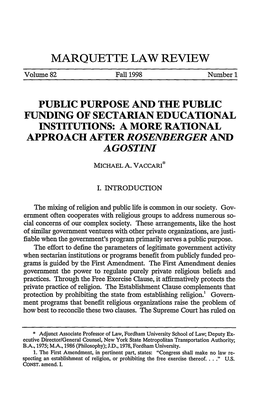 Public Purpose and the Public Funding of Sectarian Educational Institutions: a More Rational Approach After Rosenberger and a Gostini