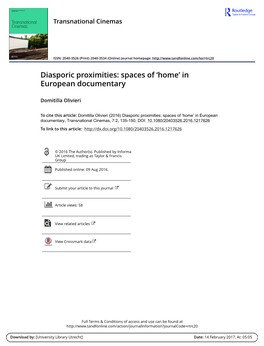 Diasporic Proximities: Spaces of 'Home' in European Documentary