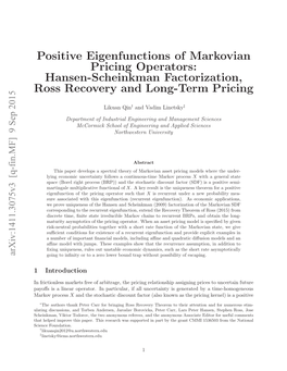 Positive Eigenfunctions of Markovian Pricing Operators
