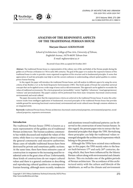 Analysis of the Responsive Aspects of the Traditional Persian House