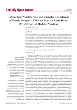 Intracellular Vomit Signals and Cascades Downstream of Emetic Receptors: Evidence from the Least Shrew (Cryptotis Parva) Model of Vomiting